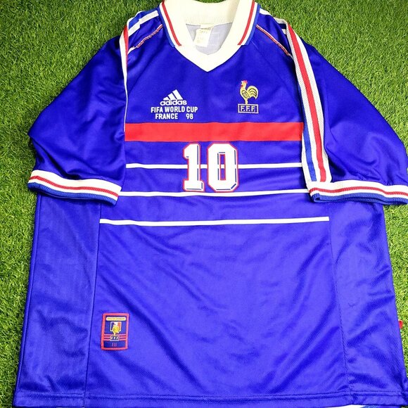 Zidane France 1998 WORLD CUP FINAL Home Soccer Jersey Shirt XL - Picture 1 of 7